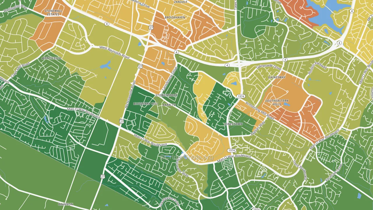 Blueberry Hill-Brigadoon-Stoneybrook, Lexington, KY Map of Robbery Rates