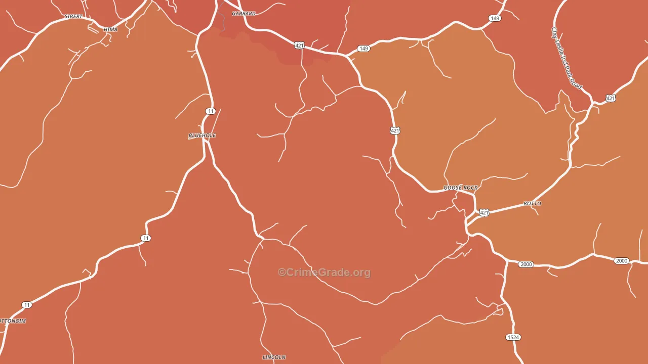 Bluehole, KY Map of Robbery Rates