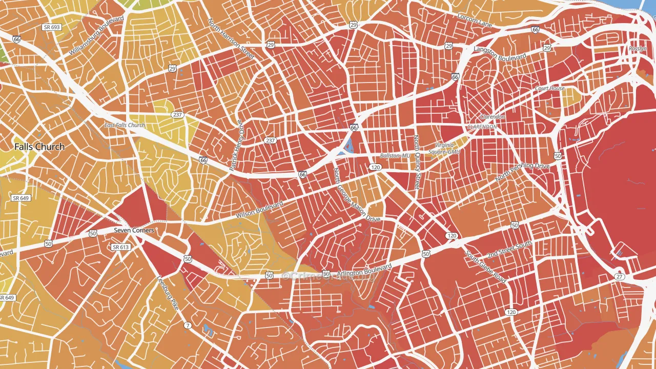 Bluemont, Arlington, VA Map of Robbery Rates