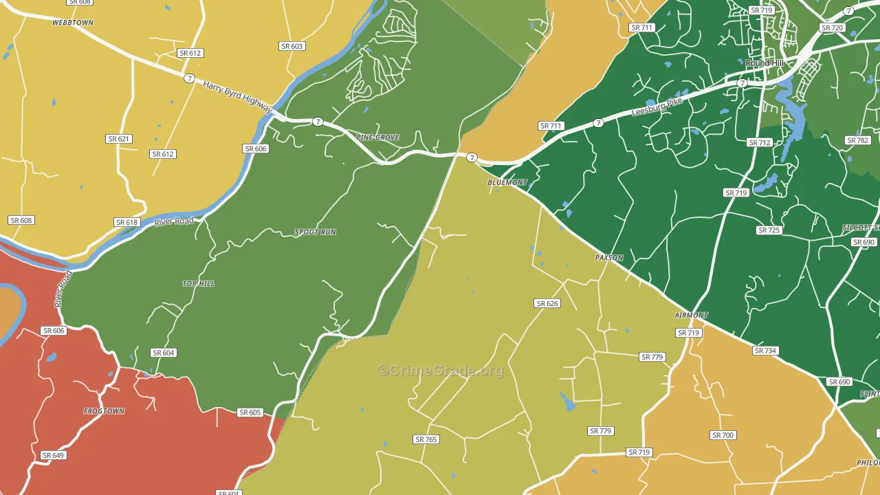 Bluemont, VA Map of Robbery Rates