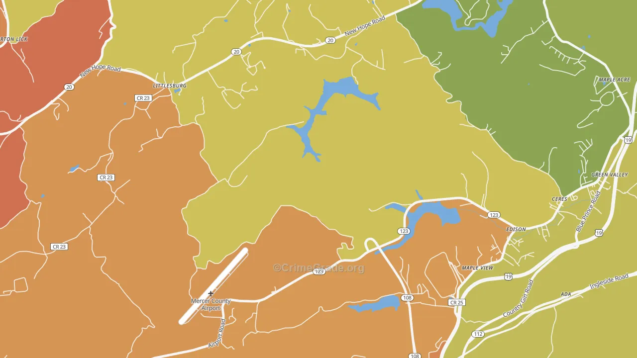 Bluestone, WV Map of Robbery Rates