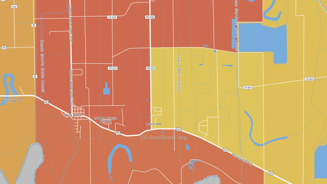 Bluetown, TX Map of Robbery Rates