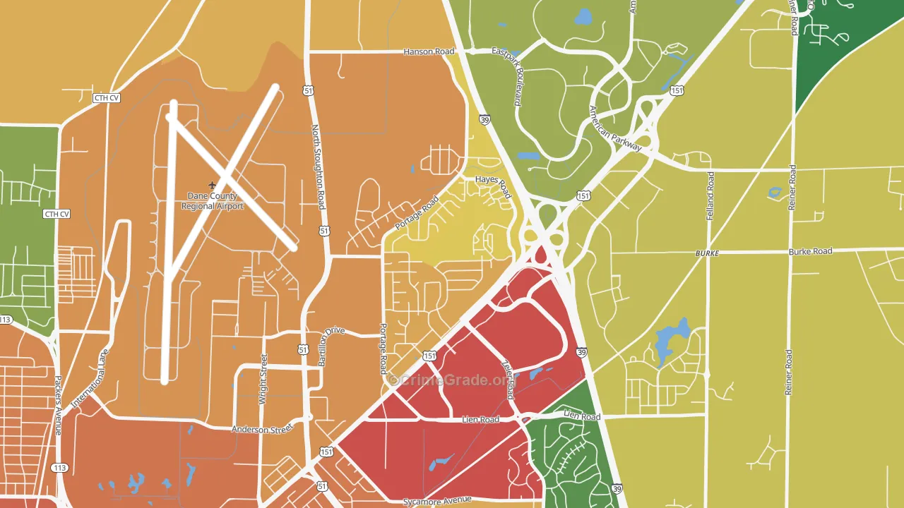 Bluff Acres, Madison, WI Map of Robbery Rates