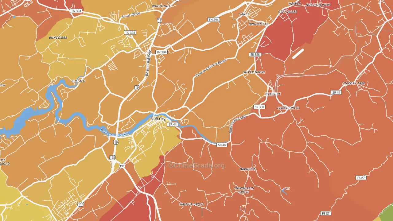 Bluff City, TN Map of Robbery Rates