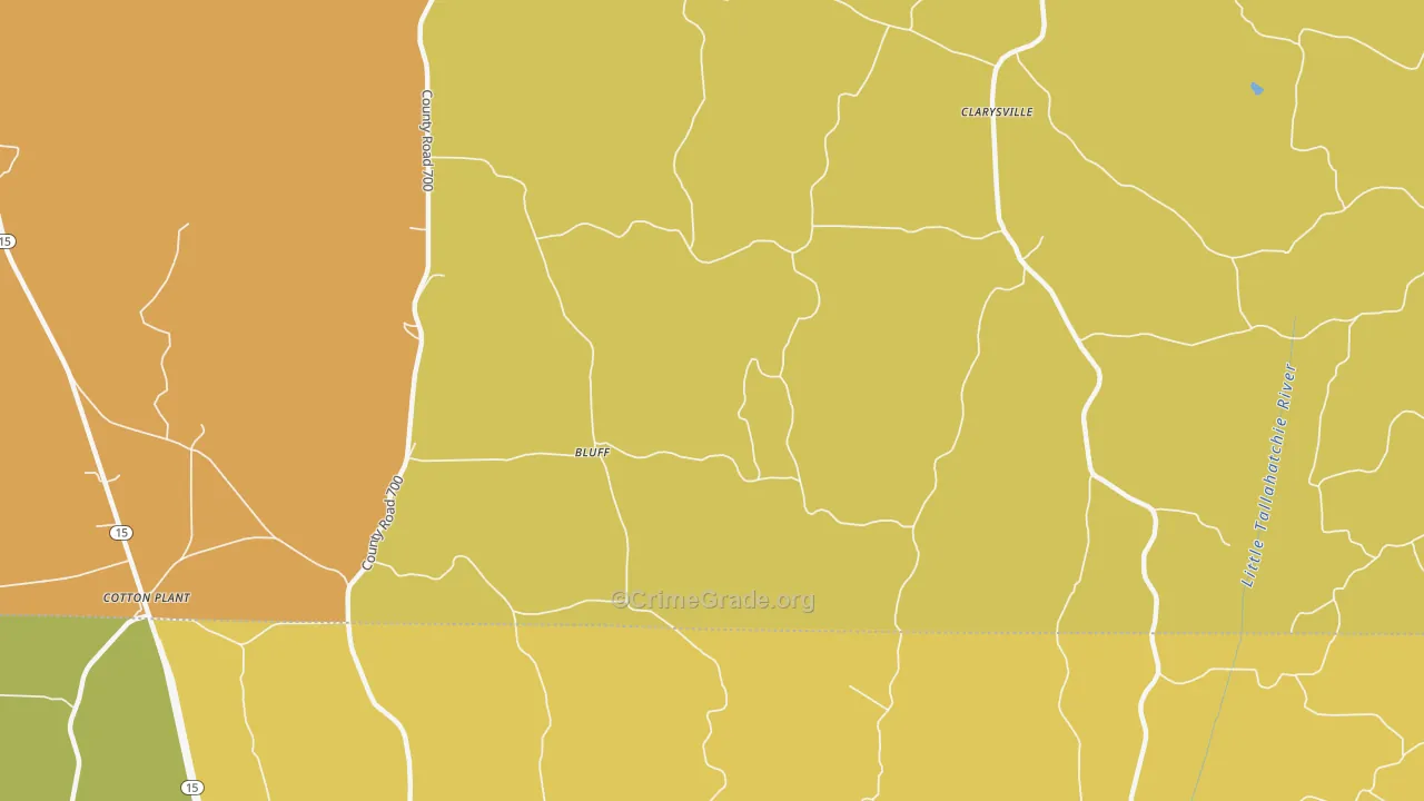 Bluff, MS Map of Robbery Rates