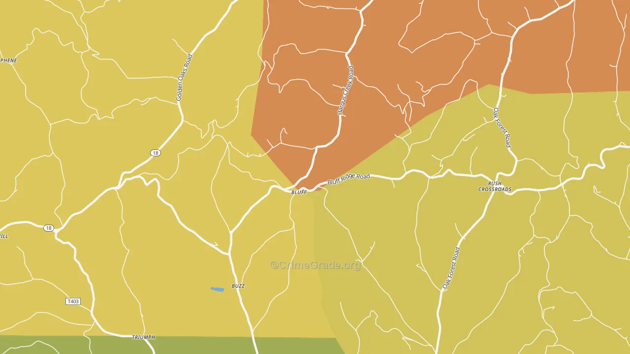 Bluff, PA Map of Robbery Rates