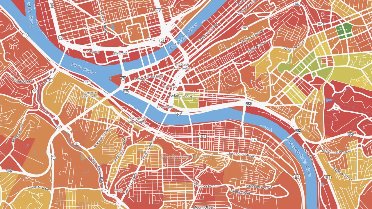 Bluff, Pittsburgh, PA Map of Robbery Rates