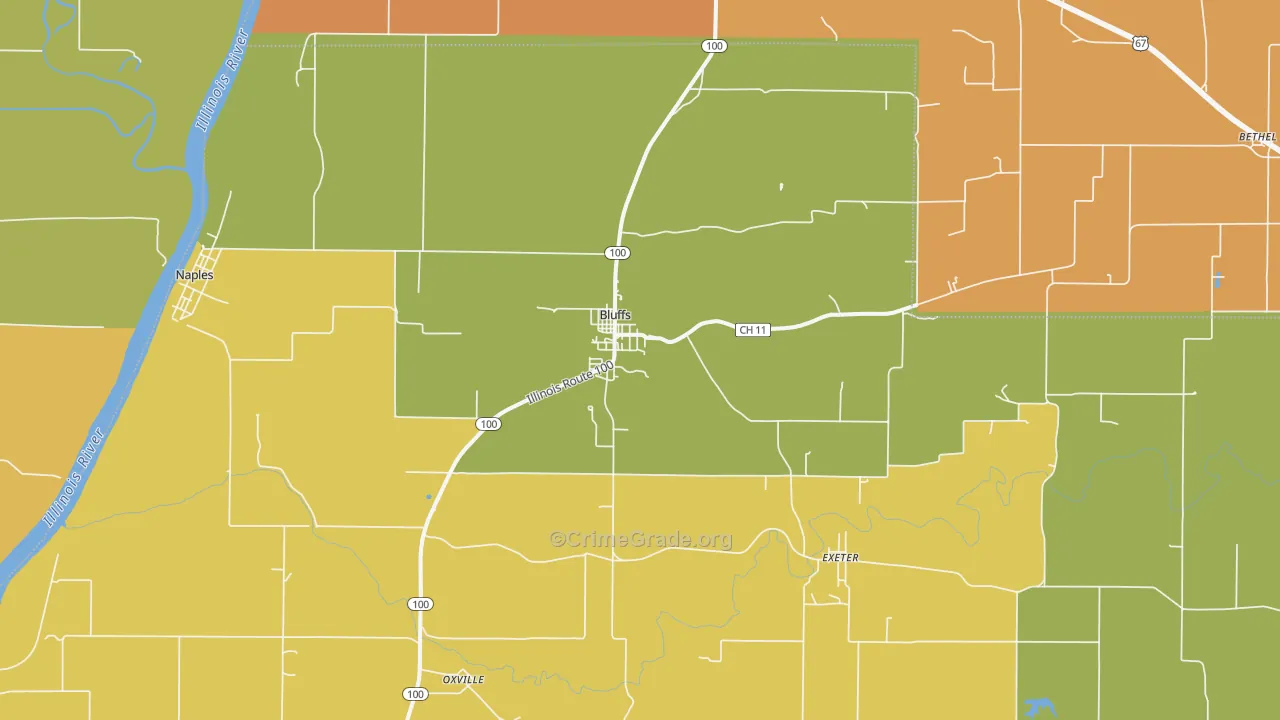 Bluffs, IL Map of Robbery Rates