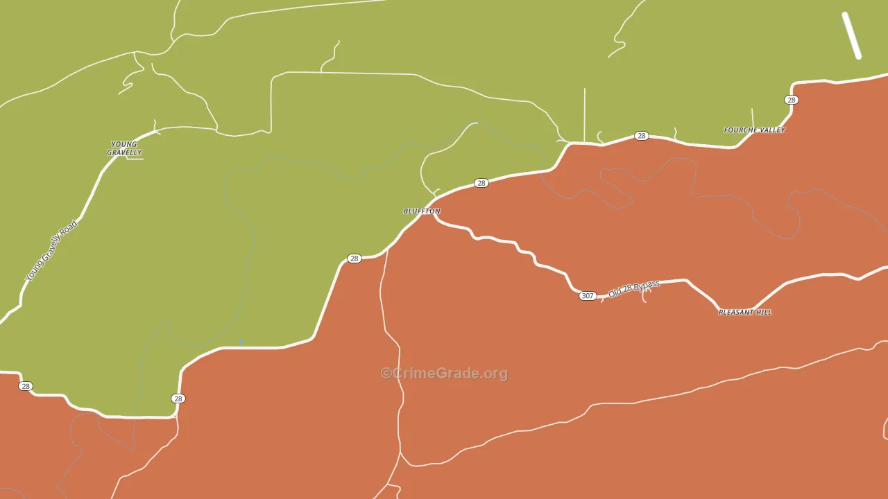 Bluffton, AR Map of Robbery Rates
