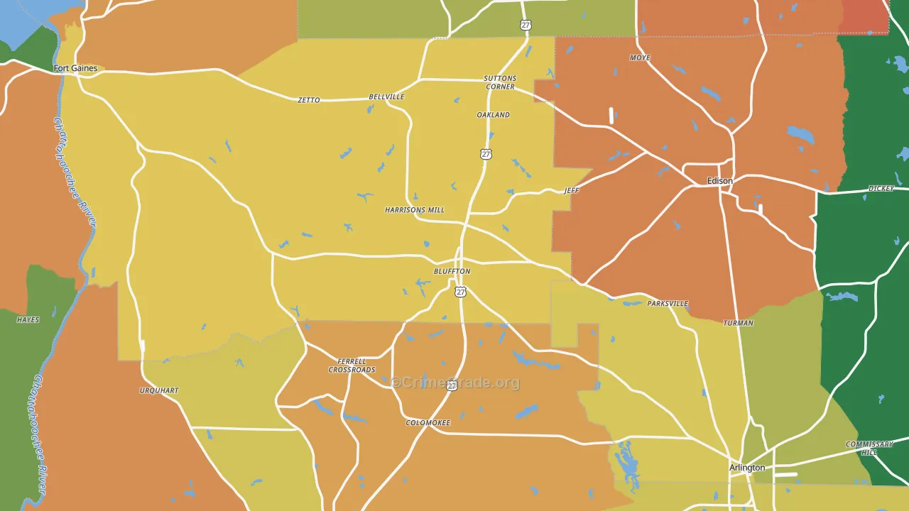 Bluffton, GA Map of Robbery Rates