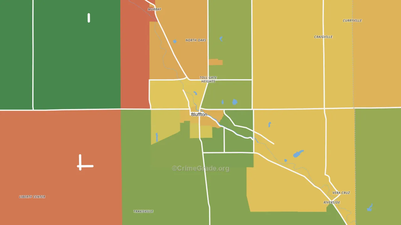 Bluffton, IN Map of Robbery Rates