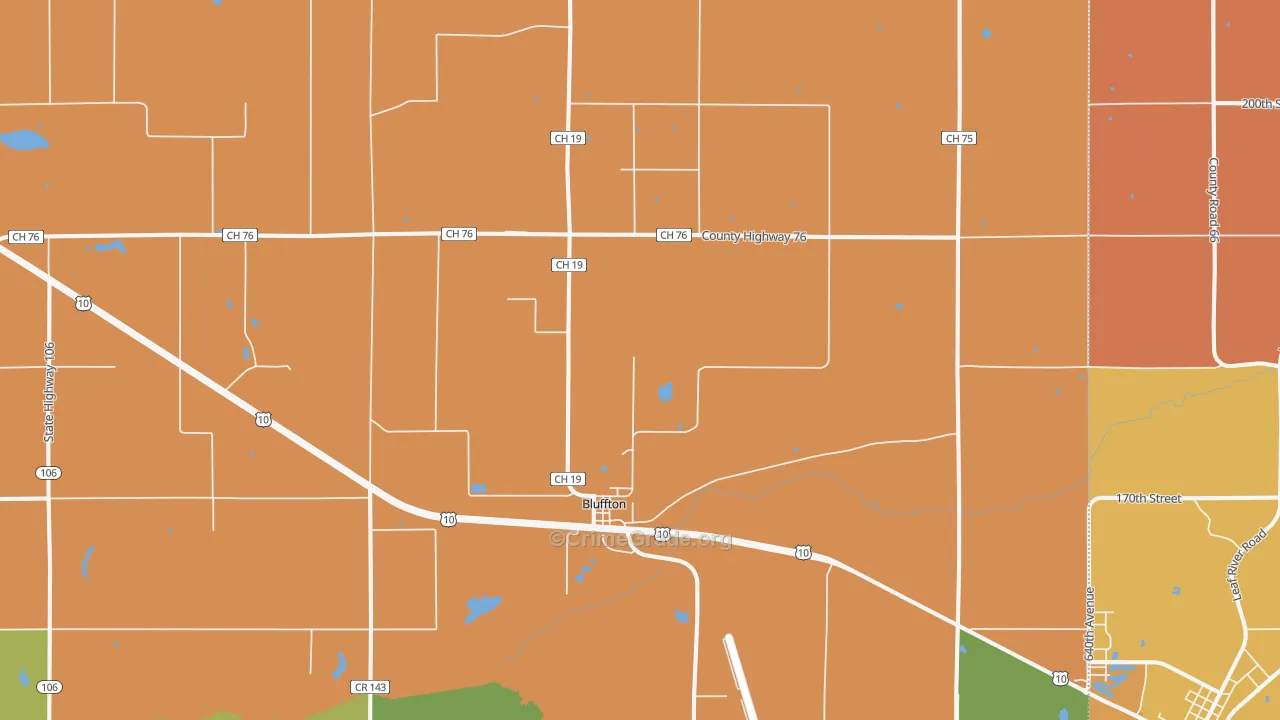 Bluffton, MN Map of Robbery Rates