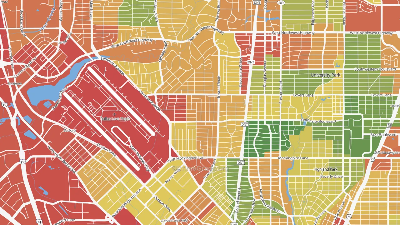 Bluffview, Dallas, TX Map of Robbery Rates