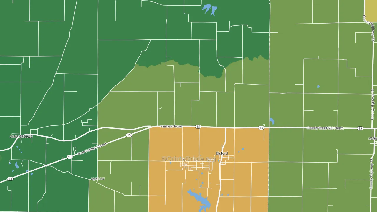 Bluford, IL Map of Robbery Rates