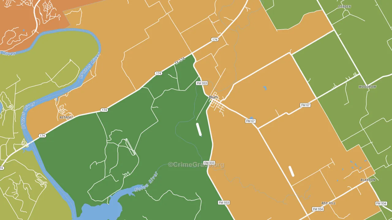 Blum, TX Map of Robbery Rates