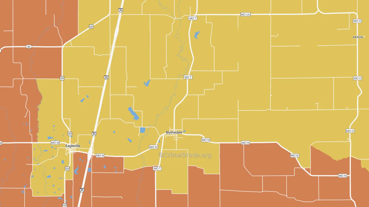 Blythedale, MO Map of Robbery Rates