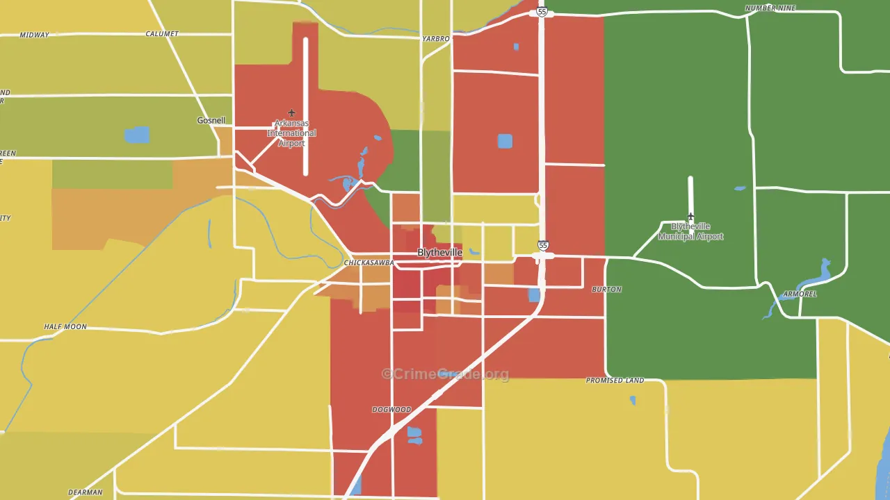 Blytheville, AR Map of Robbery Rates