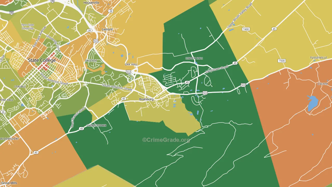 Boalsburg, PA Map of Robbery Rates