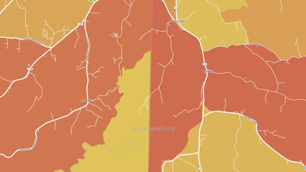 Boar Tush, AL Map of Robbery Rates