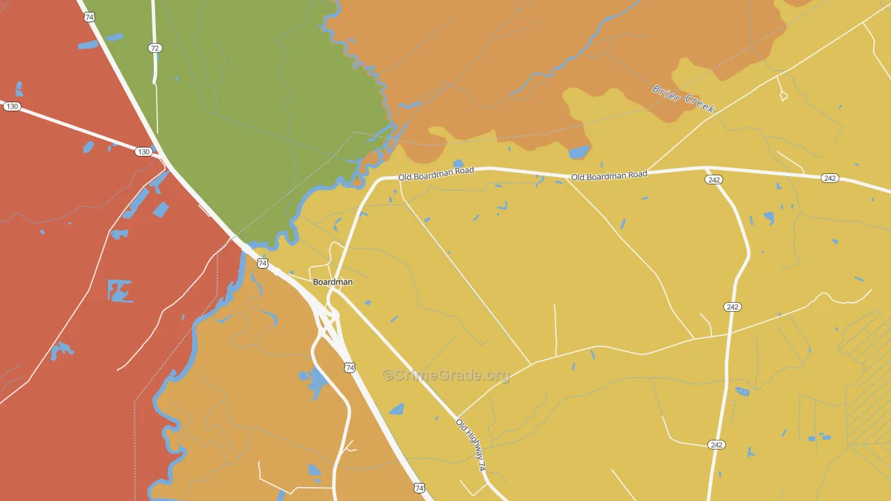 Boardman, NC Map of Robbery Rates