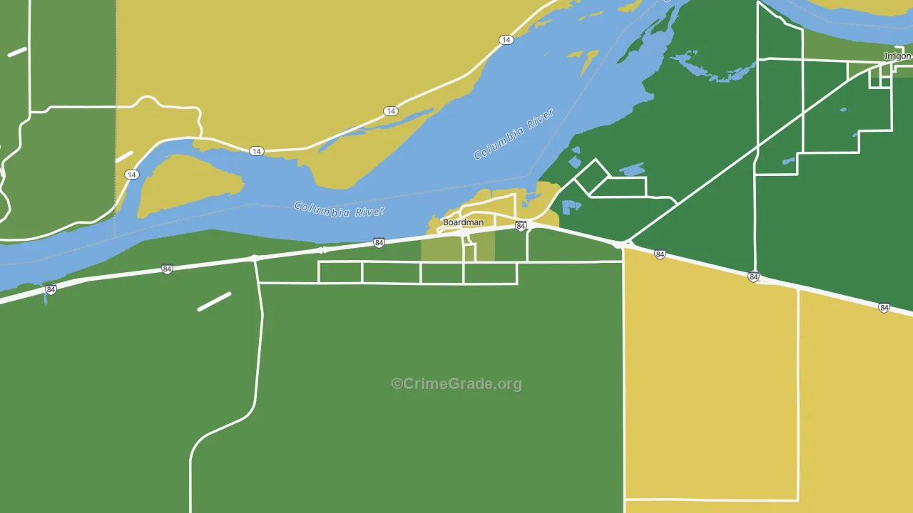 Boardman, OR Map of Robbery Rates