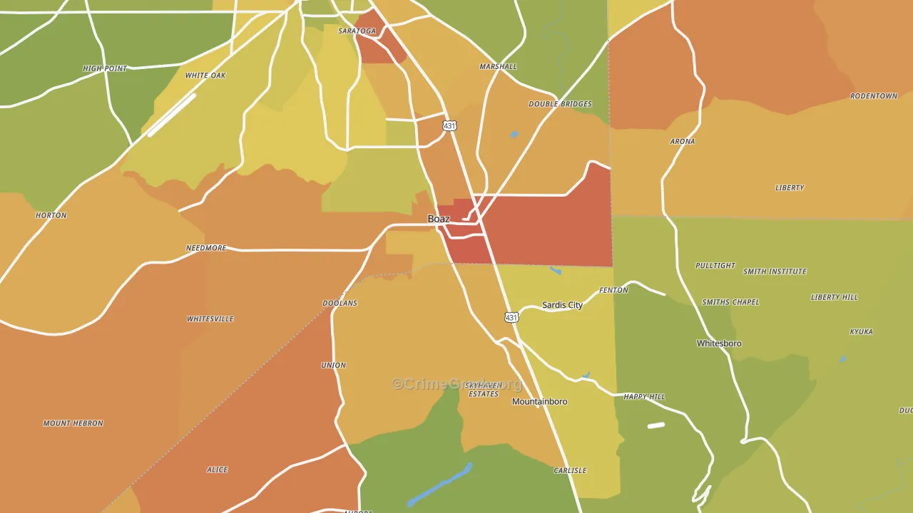 Boaz, AL Map of Robbery Rates