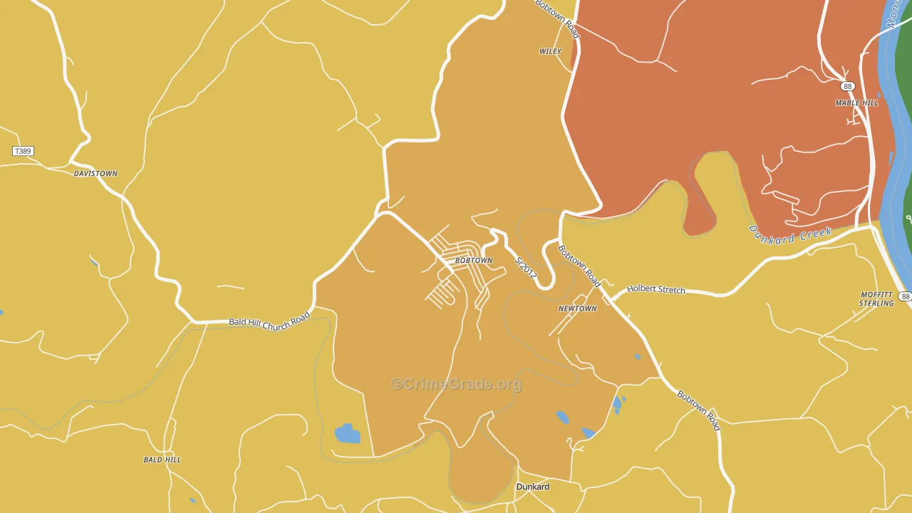 Bobtown, PA Map of Robbery Rates