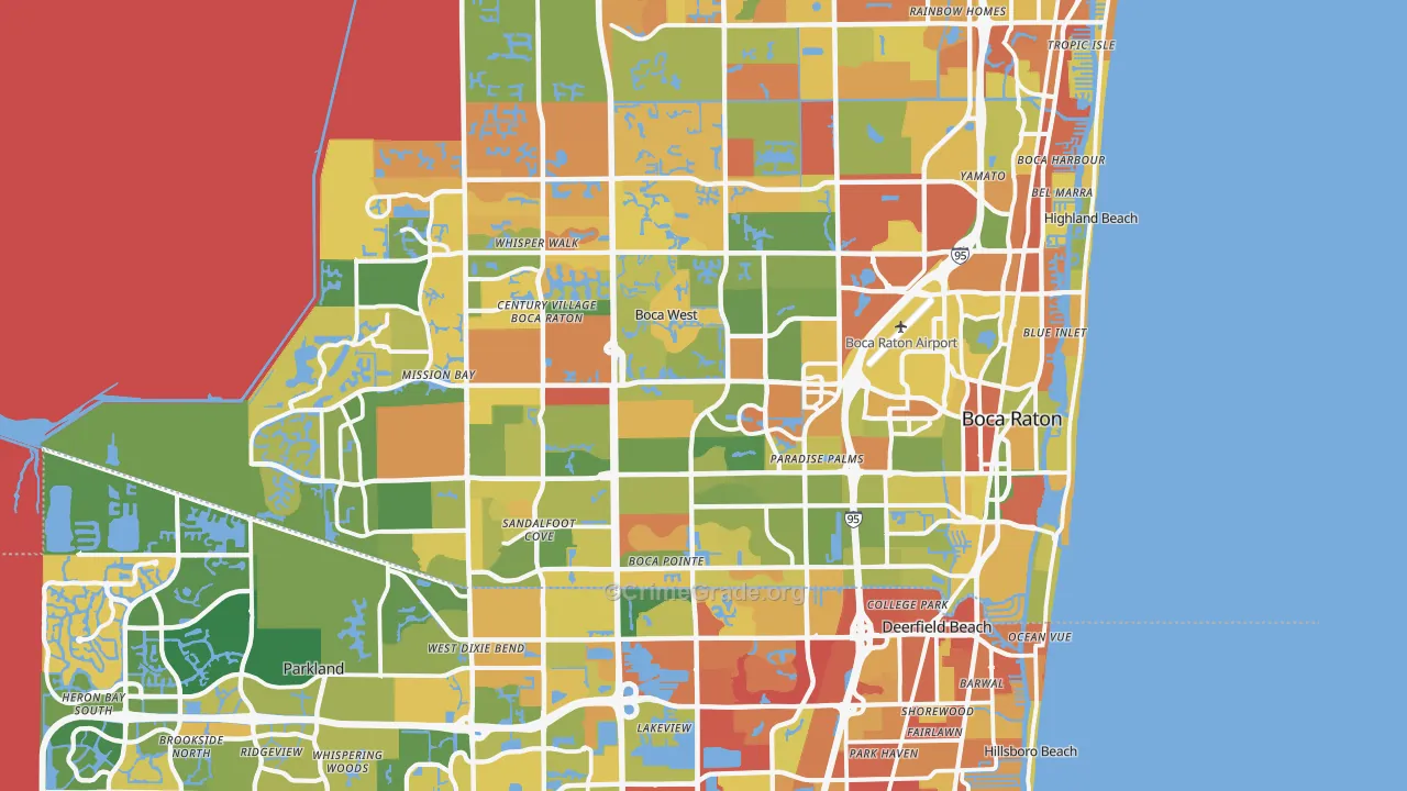Boca Raton, FL Map of Robbery Rates