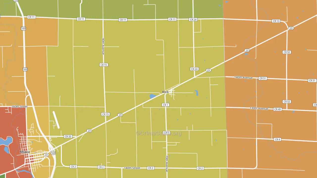 Bock, MN Map of Robbery Rates