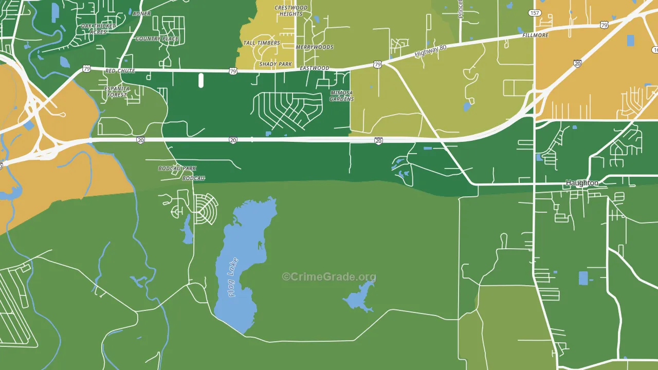 Bodcau, LA Map of Robbery Rates