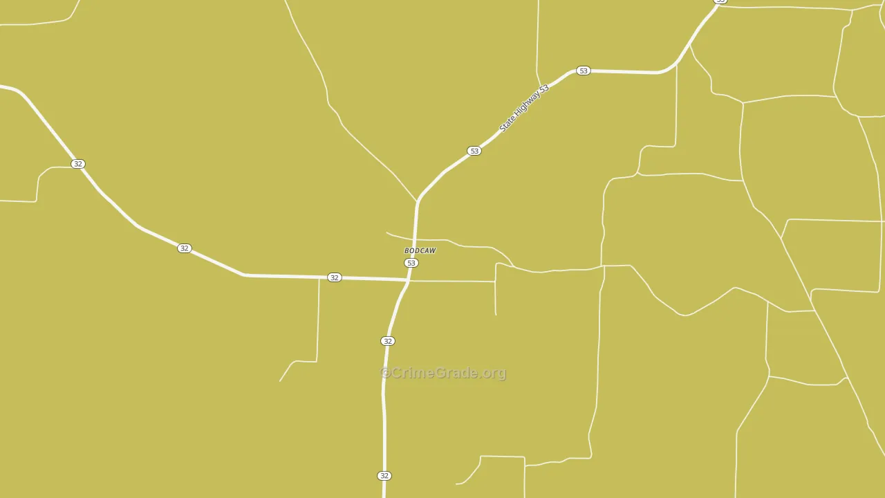 Bodcaw, AR Map of Robbery Rates