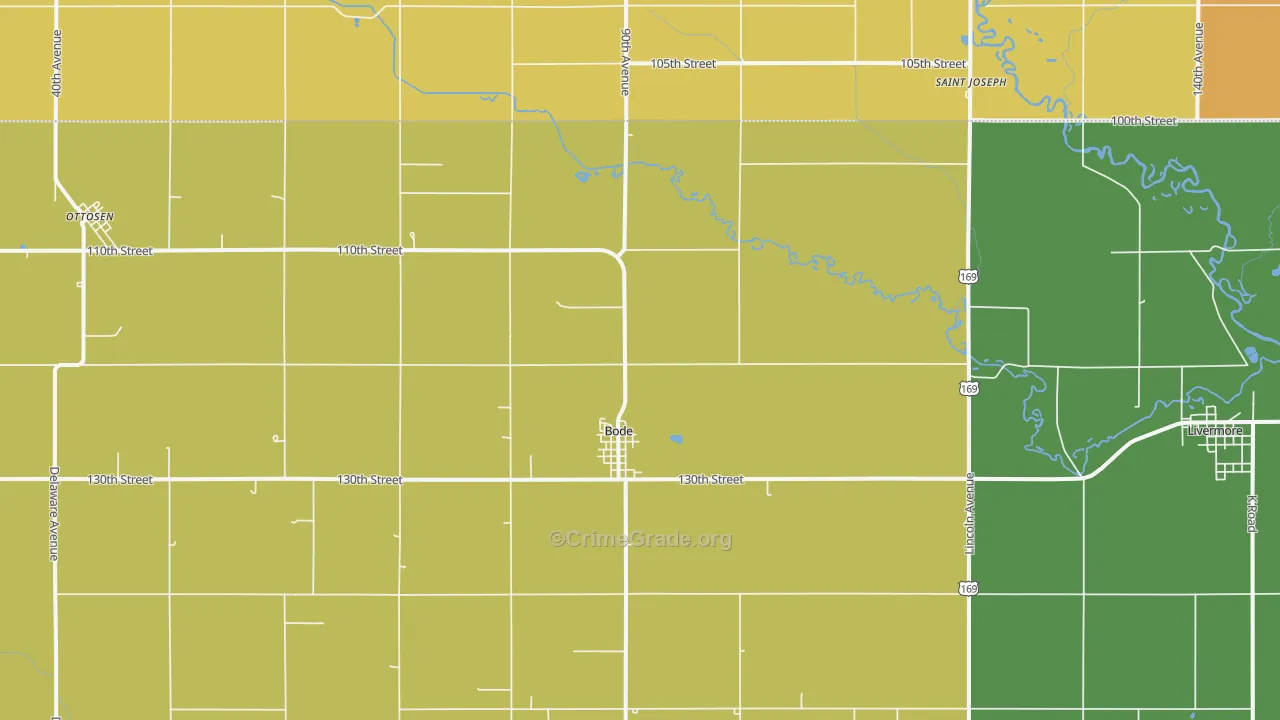 Bode, IA Map of Robbery Rates