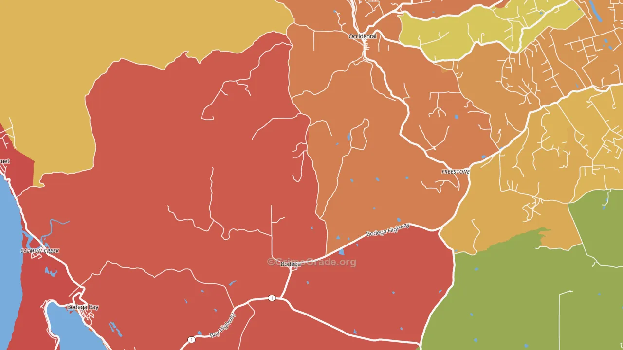 Bodega, CA Map of Robbery Rates