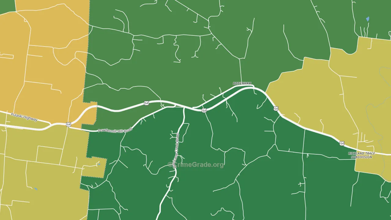 Bodenham, TN Map of Robbery Rates