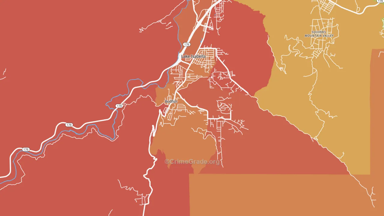 Bodfish, CA Map of Robbery Rates