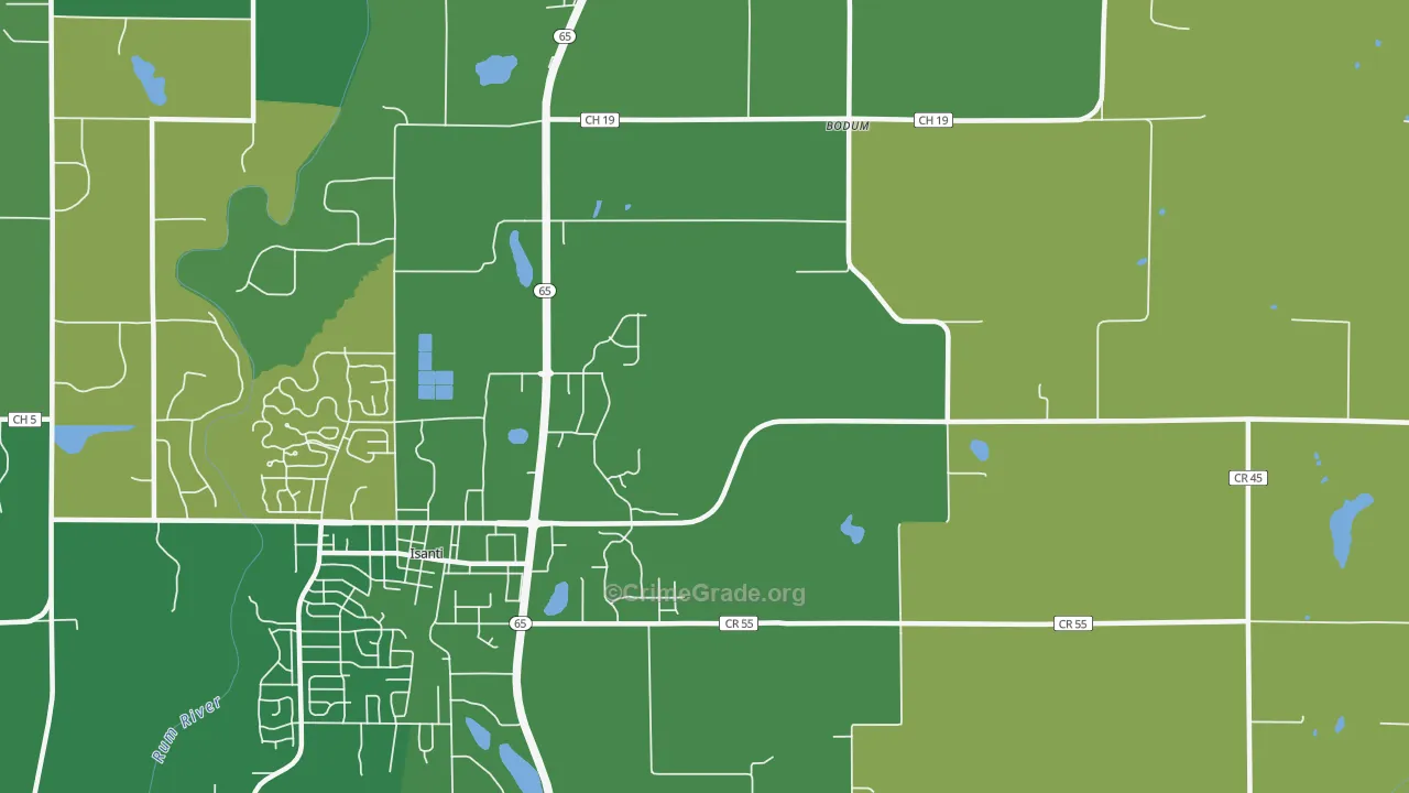 Bodum, MN Map of Robbery Rates