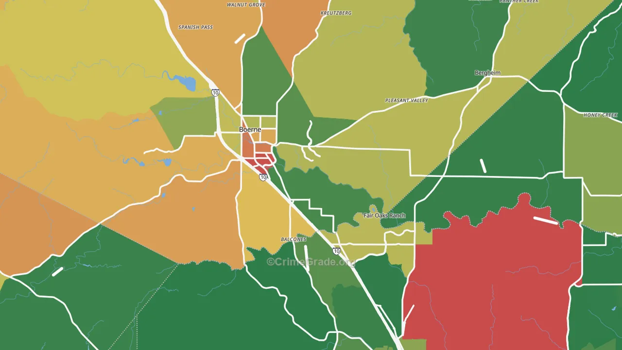 Boerne, TX Map of Robbery Rates