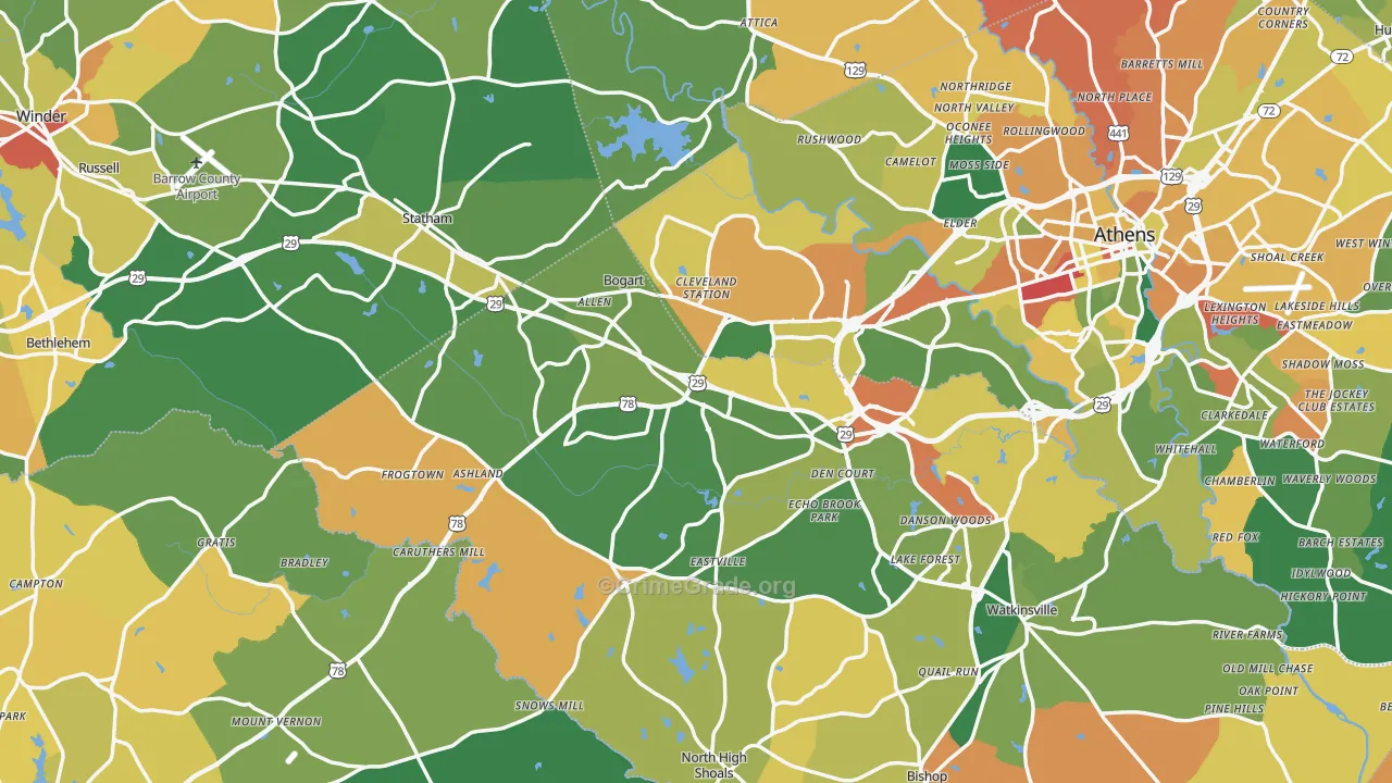 Bogart, GA Map of Robbery Rates