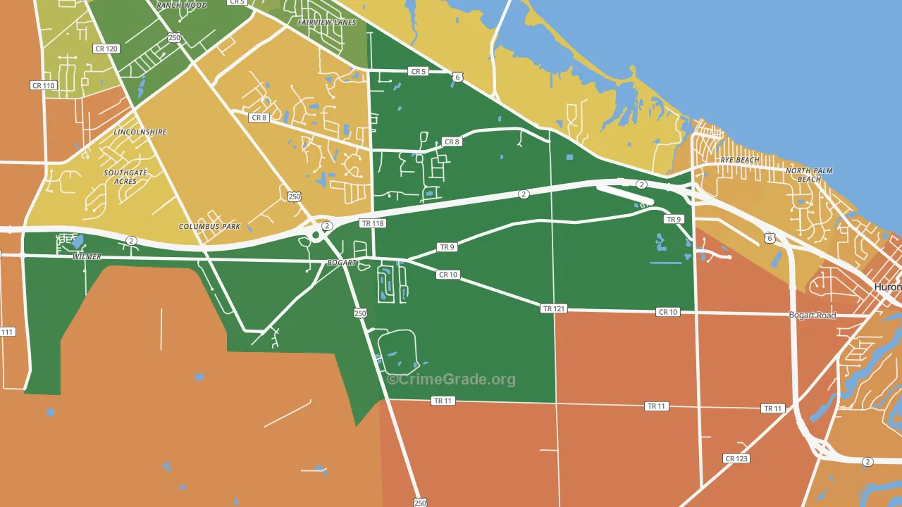 Bogart, OH Map of Robbery Rates