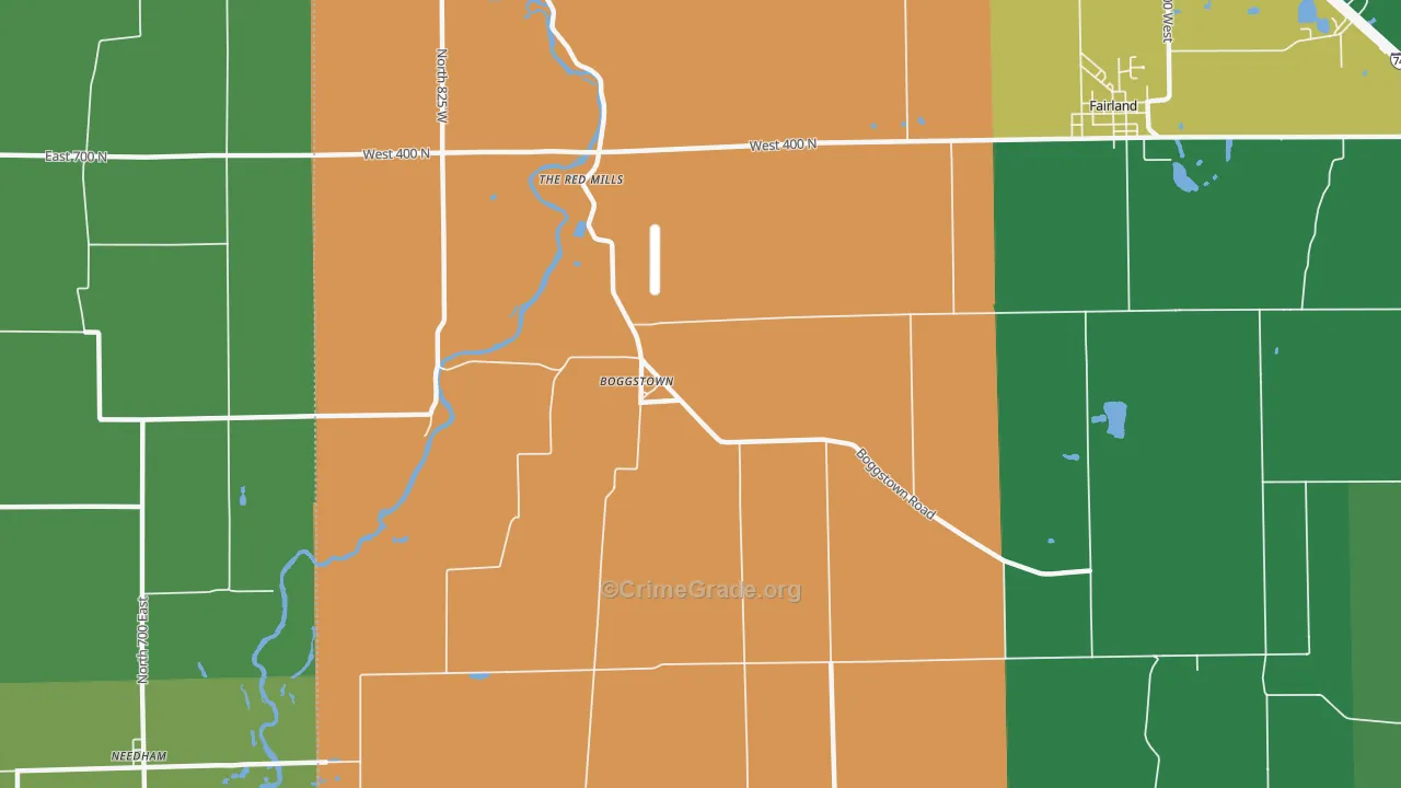 Boggstown, IN Map of Robbery Rates