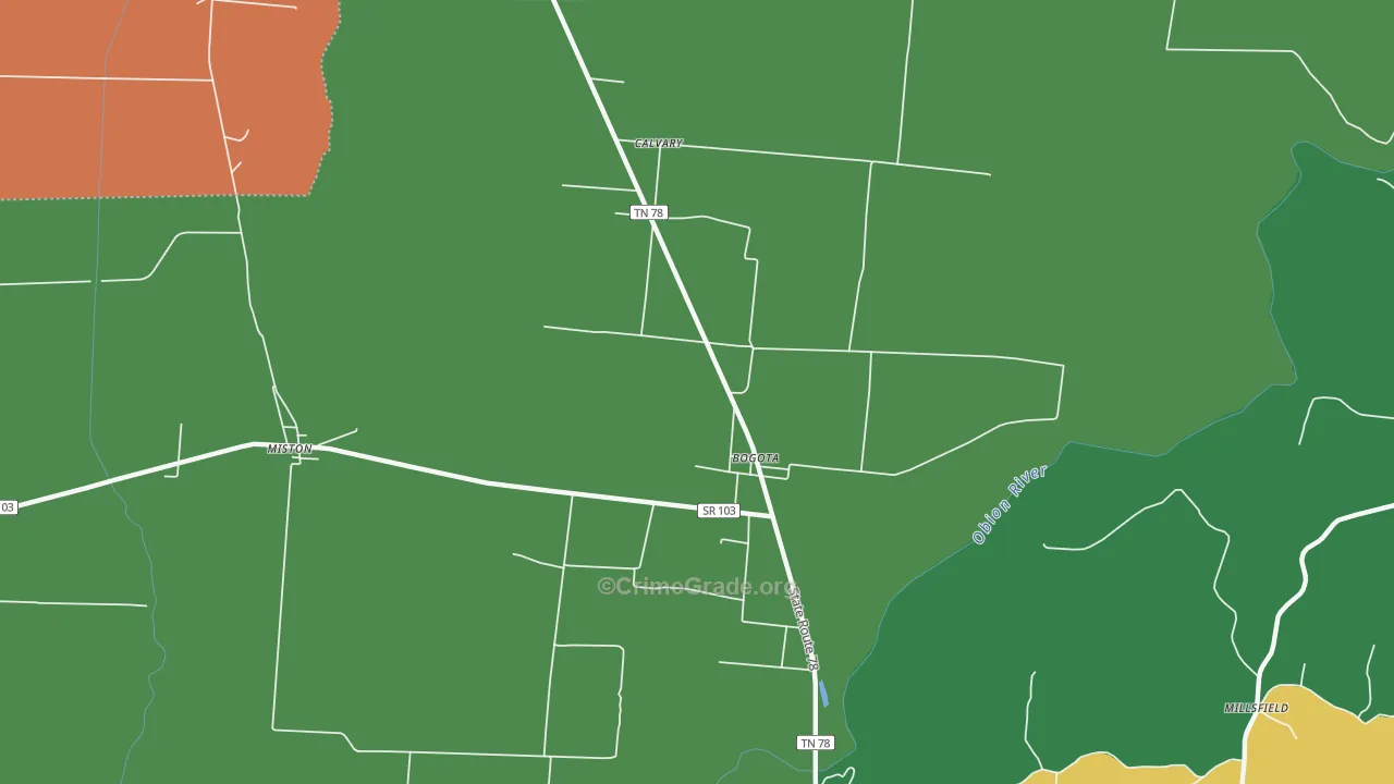 Bogota, TN Map of Robbery Rates