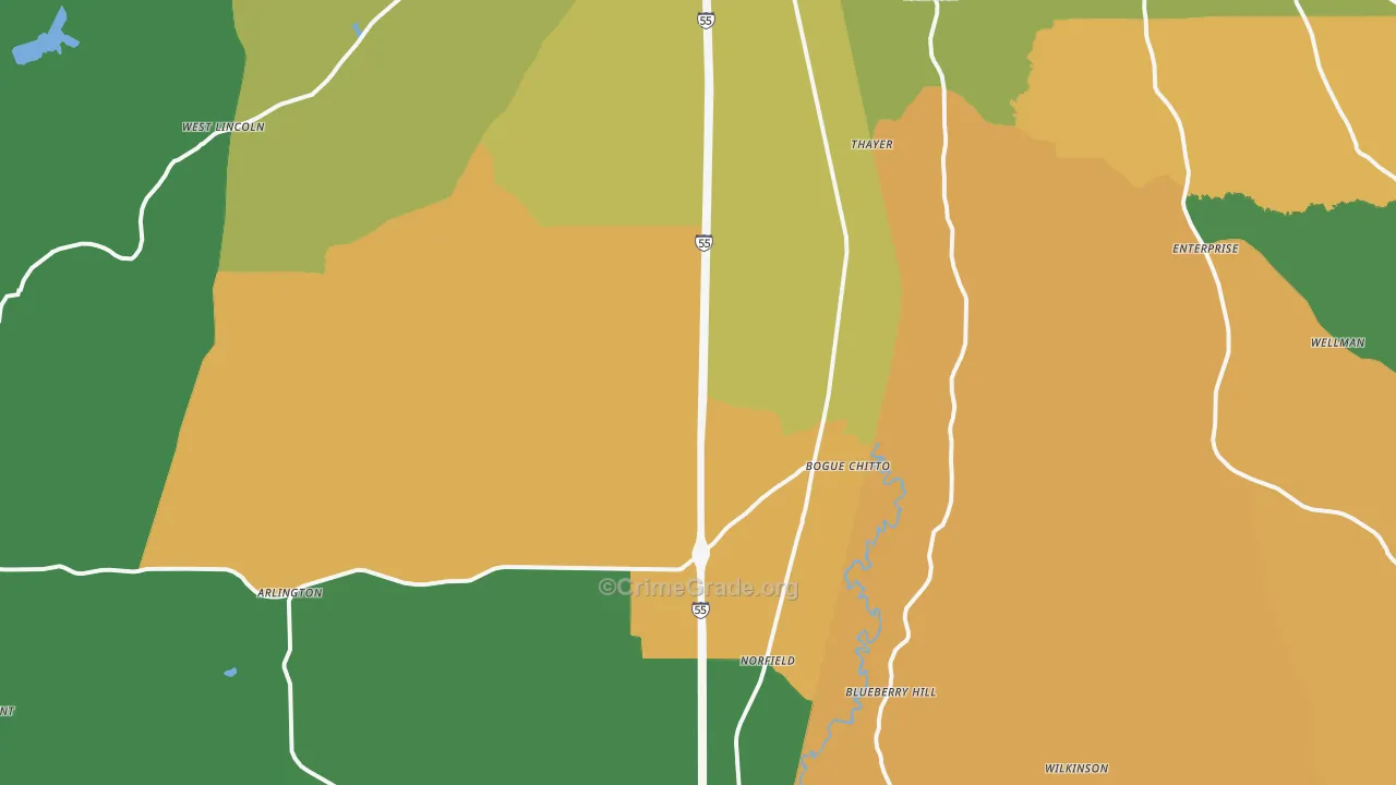 Bogue Chitto, MS Map of Robbery Rates