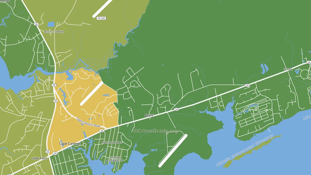 Bogue, NC Map of Robbery Rates