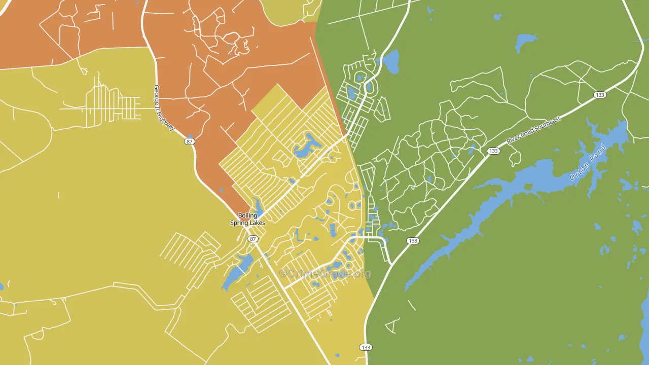 Boiling Spring Lakes, NC Map of Robbery Rates