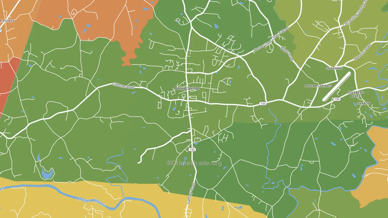 Boiling Springs, NC Map of Robbery Rates