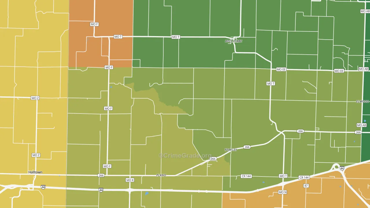 Bois D Arc, MO Map of Robbery Rates