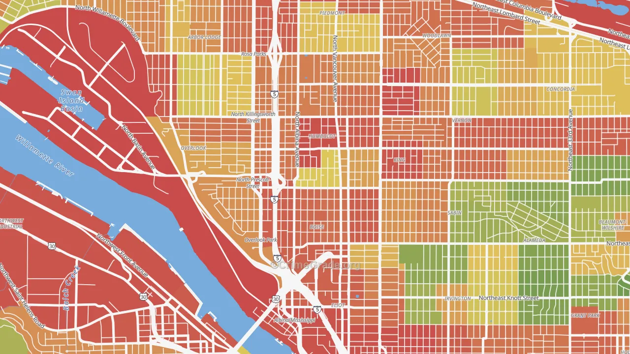 Boise, Portland, OR Map of Robbery Rates