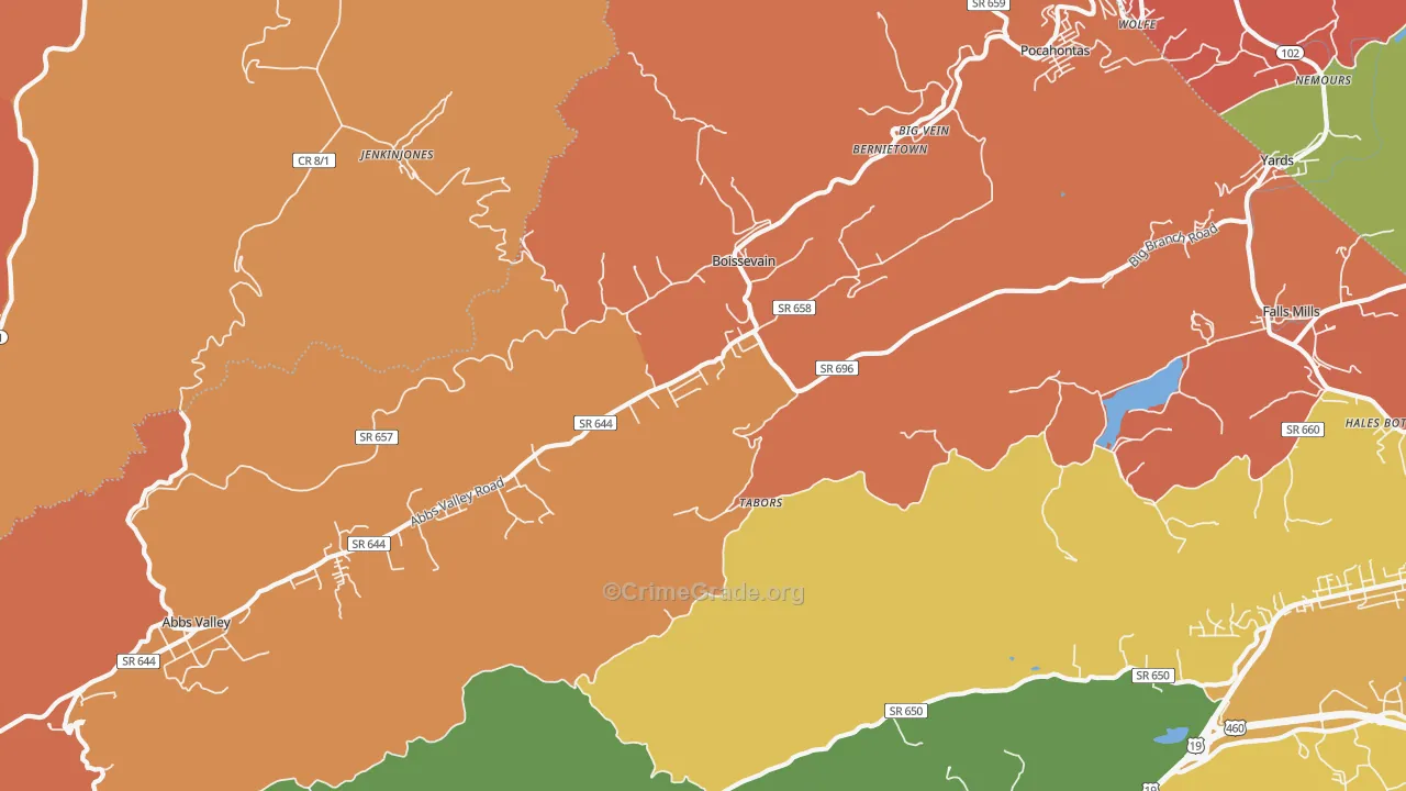 Boissevain, VA Map of Robbery Rates