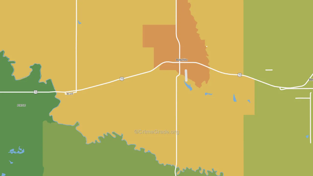 Bokchito, OK Map of Robbery Rates