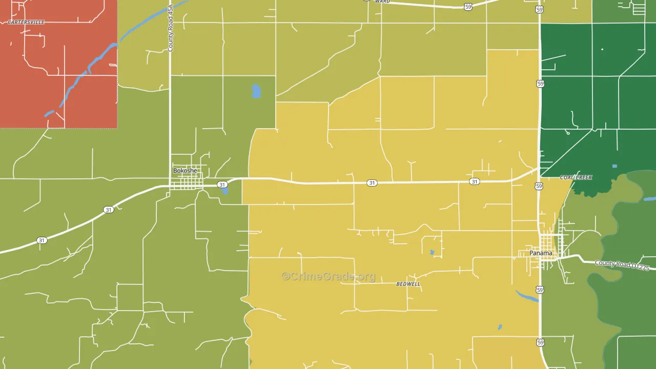 Bokoshe, OK Map of Robbery Rates